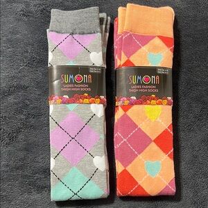 Sumona women’s thigh high socks argyle hearts sock size 9-11 shoe size 4-10